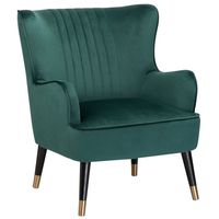 Sedia Wingback Velluto Verde Smeraldo Gambe Nere Rivestite Con Schienale A Canale Design