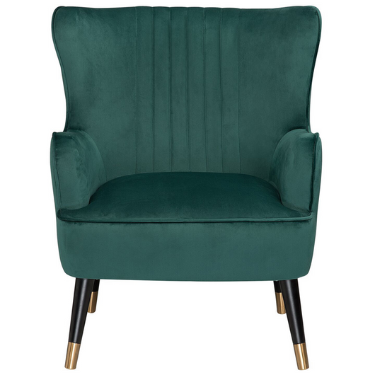 Sedia Wingback Velluto Verde Smeraldo Gambe Nere Rivestite Con Schienale A Canale Design
