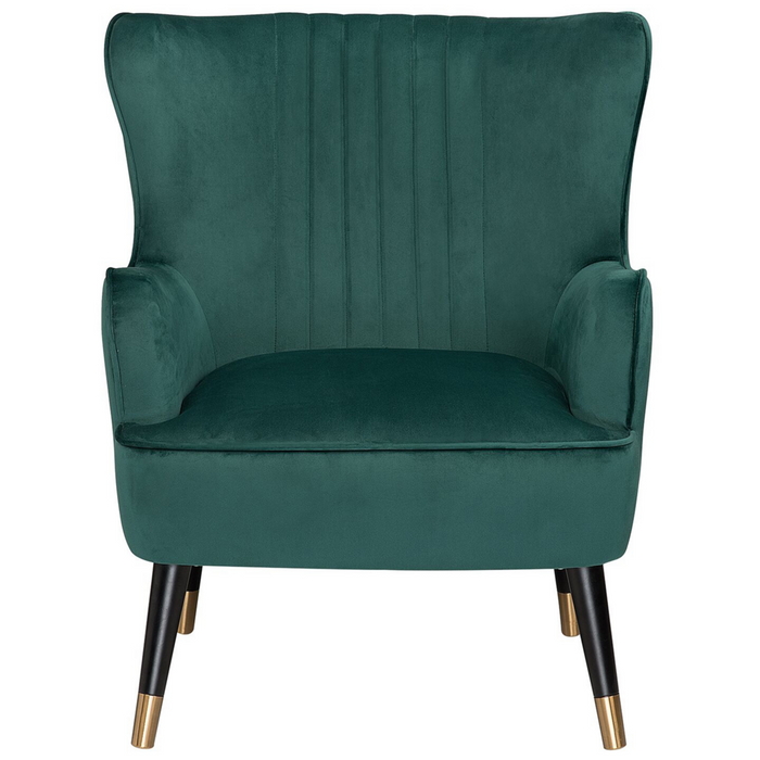 Sedia Wingback Velluto Verde Smeraldo Gambe Nere Rivestite Con Schienale A Canale Design