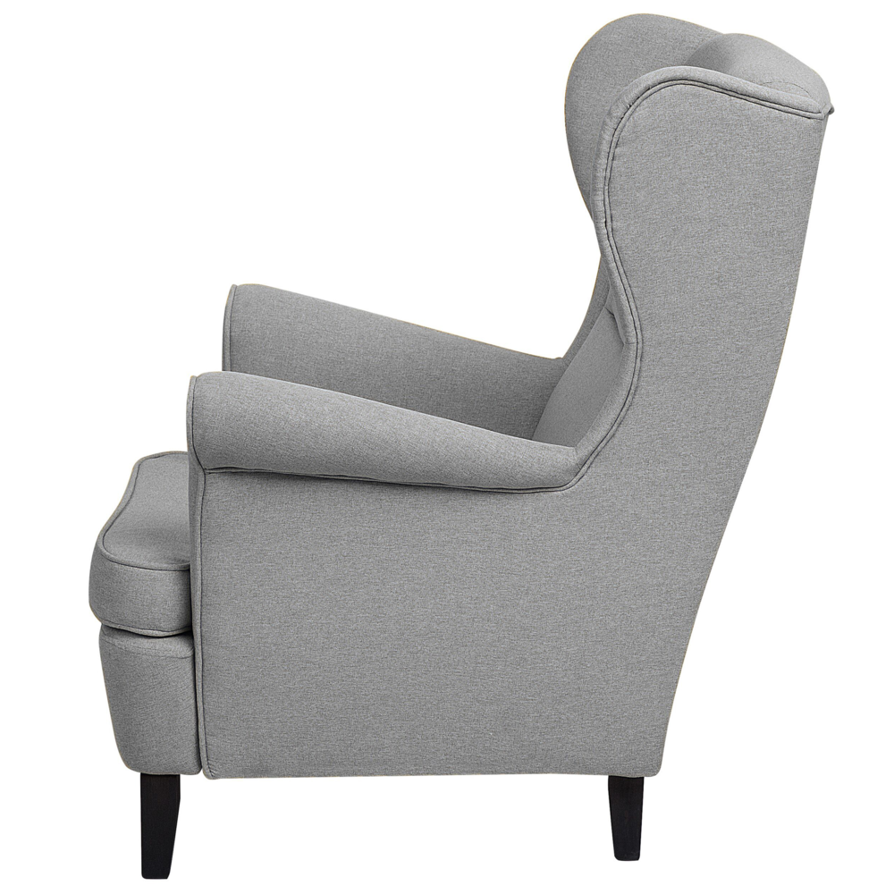 Poltrona Wingback Poltrona Grigio Tessuto Imbottito Con Braccioli Arrotolati Retro