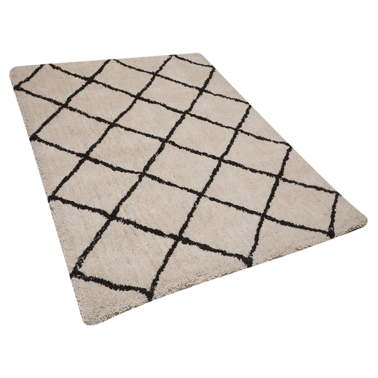 Tappeto tappetino Tappeto Tessuto Beige e Nero Shaggy Motivo Geometrico Rettangolare 140 x 200 cm
