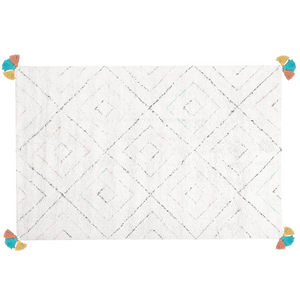 Tappeto tappetino Shaggy Cotone Bianco 140 x 200 cm Motivo Geometrico Multicolore