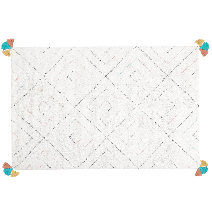Tappeto tappetino Shaggy Cotone Bianco 140 x 200 cm Motivo Geometrico Multicolore