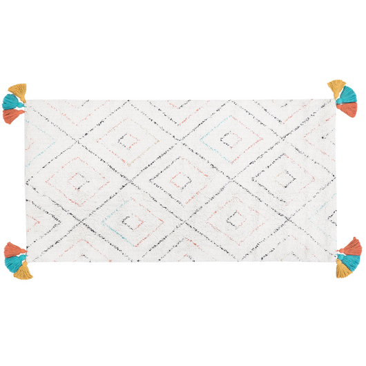 Tappeto tappetino Cotone Bianco 80 x 150 cm Rettangolare con Nappe Trapuntate Motivo Geometrico