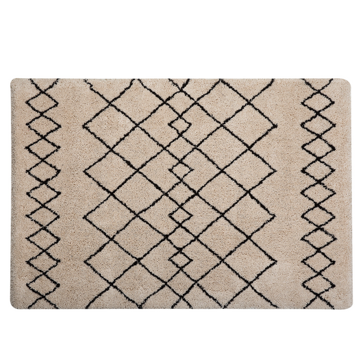 Tappeto tappetino Moquette Tessuto Poliestere Beige e Nero Shaggy Motivo Geometrico Rettangolare 160 x 230 cm