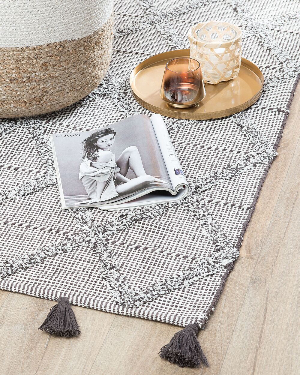 Tappeto Marrone 80 x 150 cm Motivo Geometrico con Nappe Orientali