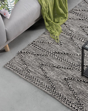 Tappeto Nero con Motivo Geometrico Tuftato Bianco 140 x 200 cm