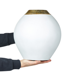 Vaso Decorativo Vaso da Tavolo in Ceramica Bianca da 31 cm con Collo dorato