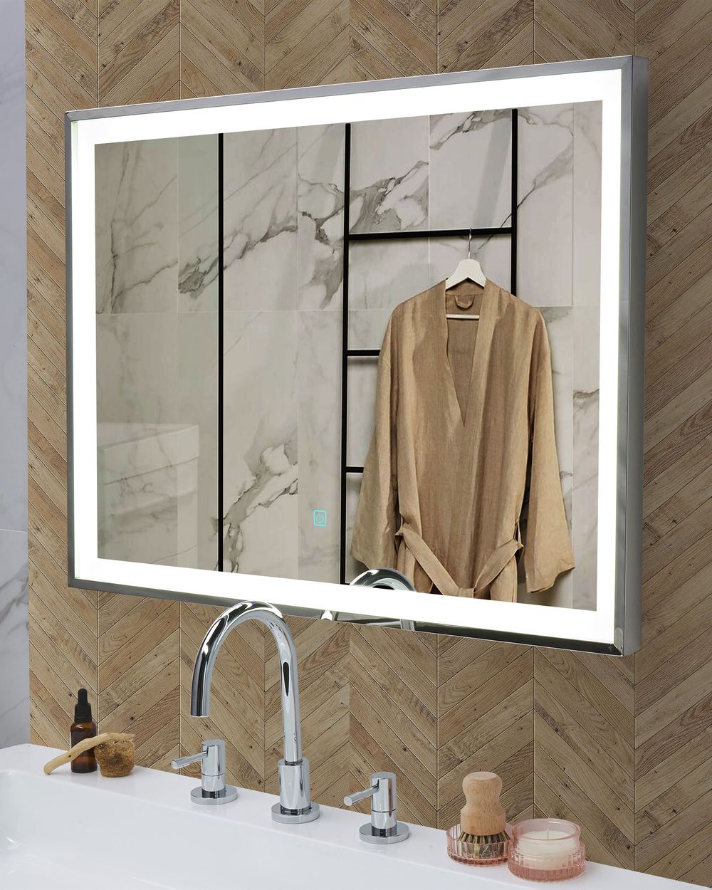 Specchio da bagno illuminato a LED Rettangolare 60 x 80 cm Glamour
