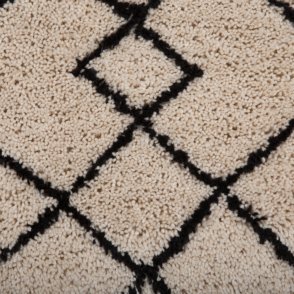 Tappeto tappetino Moquette Tessuto Poliestere Beige e Nero Shaggy Motivo Geometrico Rettangolare 160 x 230 cm