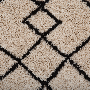 Tappeto tappetino Moquette Tessuto Poliestere Beige e Nero Shaggy Motivo Geometrico Rettangolare 160 x 230 cm