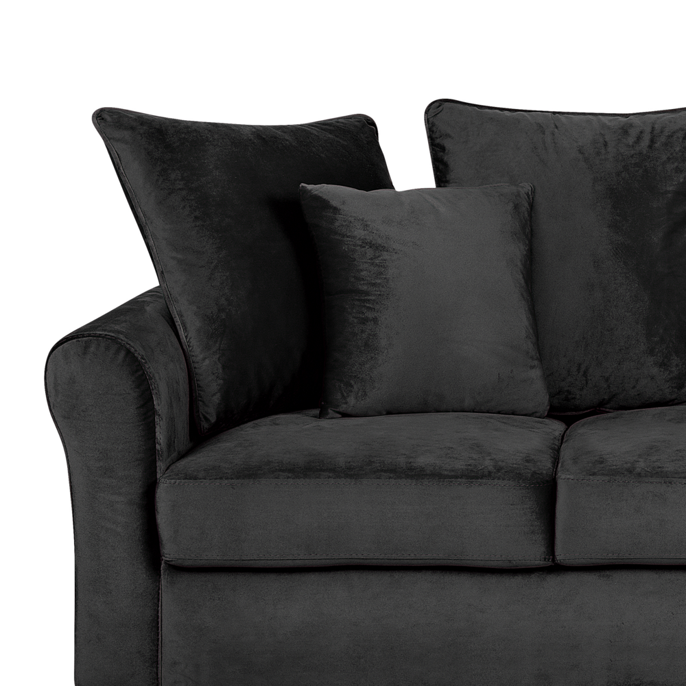 Divano in velluto Nero in legno massello con cuscini a 3 posti