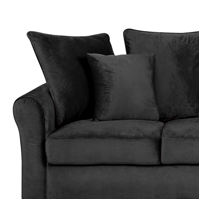 Divano in velluto Nero in legno massello con cuscini a 3 posti