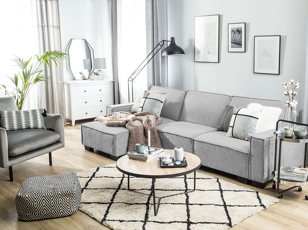 Divano letto ad angolo Letto a L a 3 posti con rivestimento in tessuto grigio