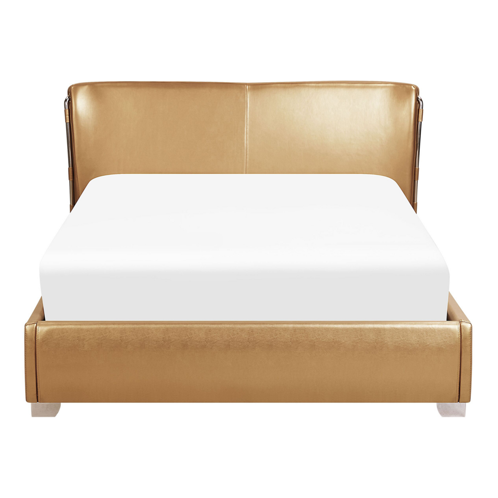 Letto matrimoniale 140 cm 6 con rete a doghe in pelle dorata contemporanea