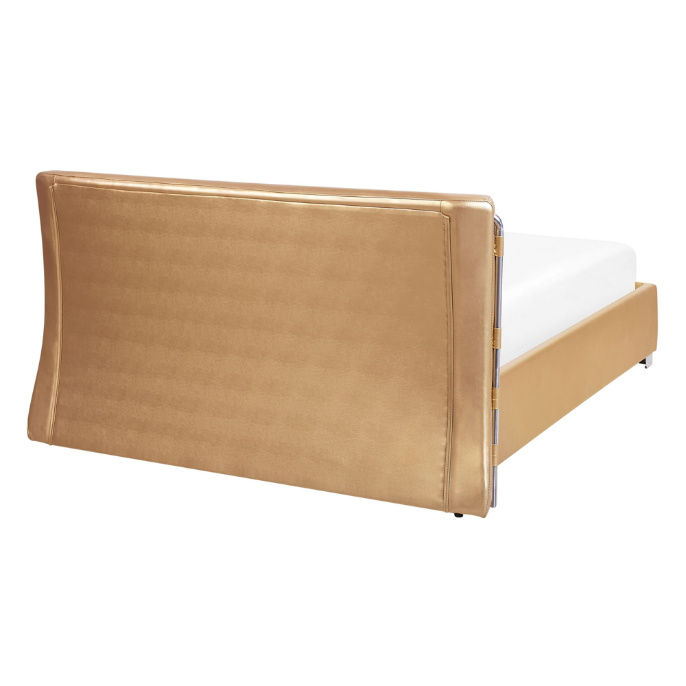 Letto matrimoniale 140 cm 6 con rete a doghe in pelle dorata contemporanea