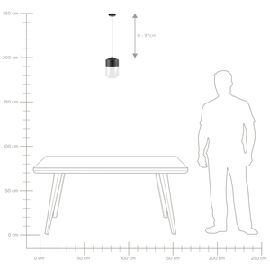 Lampada a sospensione a sospensione con paralume in vetro trasparente Nero dal design moderno geometrico rotondo