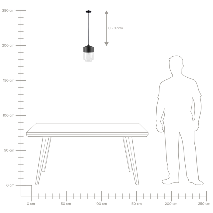 Lampada a sospensione a sospensione con paralume in vetro trasparente Nero dal design moderno geometrico rotondo