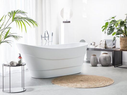 Vasca da bagno bianca in acrilico ovale con troppopieno sistema freestanding moderna