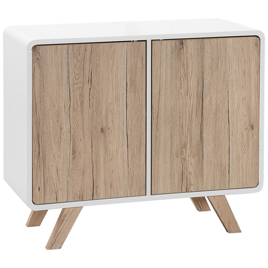 Madia credenza impiallacciata in legno chiaro e bianco 76 x 90 x 40 cm con gambe in legno di pino 2 ante
