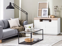 Madia credenza Bianca e Legno Chiaro 75 x 110 x 40 cm con Mobiletto e 2 Cassetti