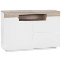 Madia credenza Bianca e Legno Chiaro 75 x 110 x 40 cm con Mobiletto e 2 Cassetti