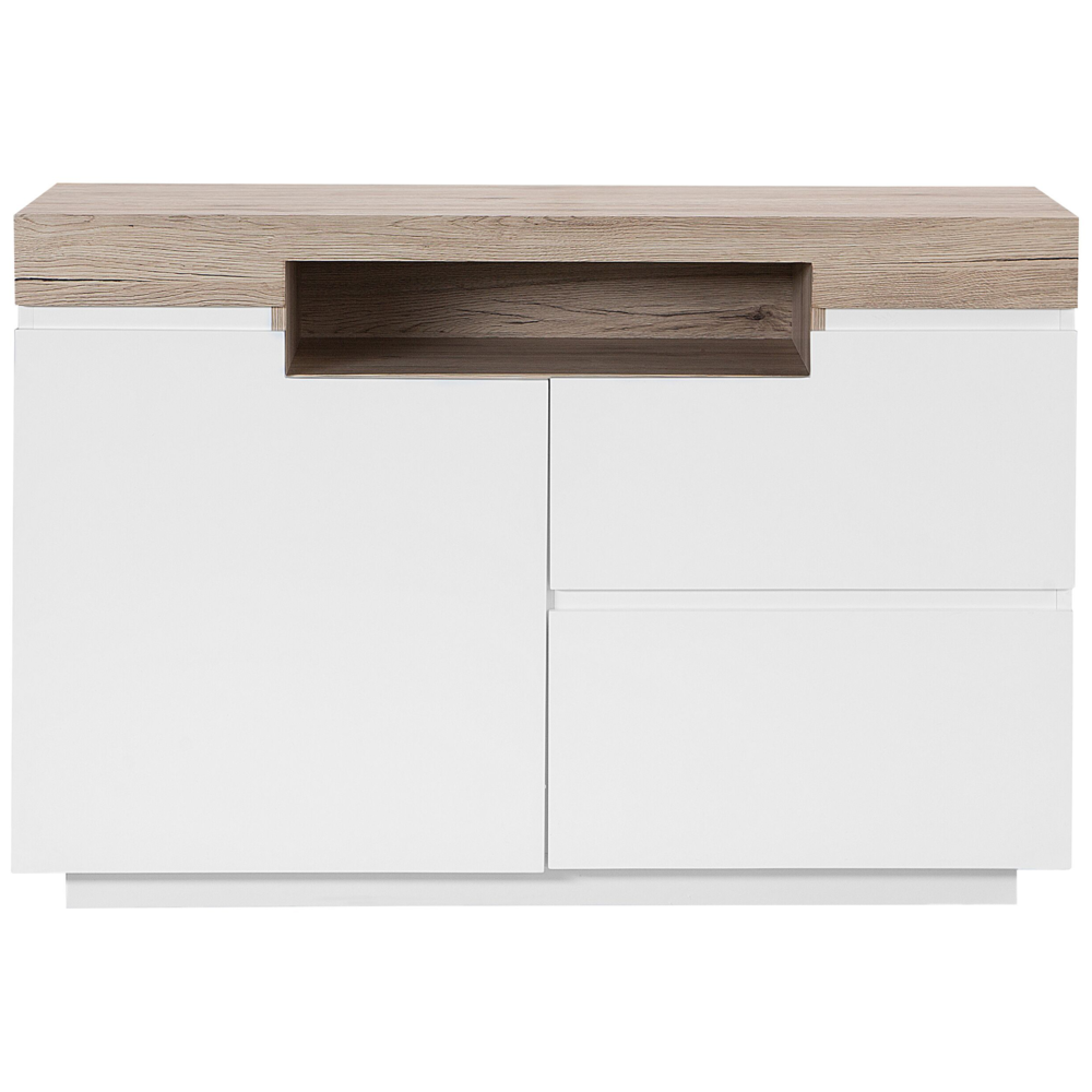 Madia credenza Bianca e Legno Chiaro 75 x 110 x 40 cm con Mobiletto e 2 Cassetti