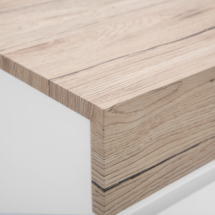 Madia credenza Bianca e Legno Chiaro 75 x 110 x 40 cm con Mobiletto e 2 Cassetti