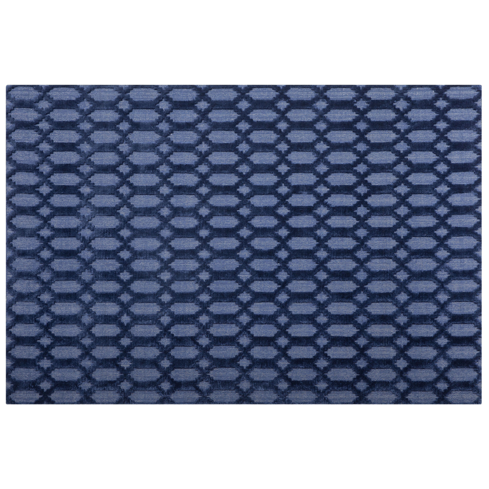 Tappeto Blu Viscosa 160 x 230 cm Motivo Geometrico Tessuto a Mano Flatweave