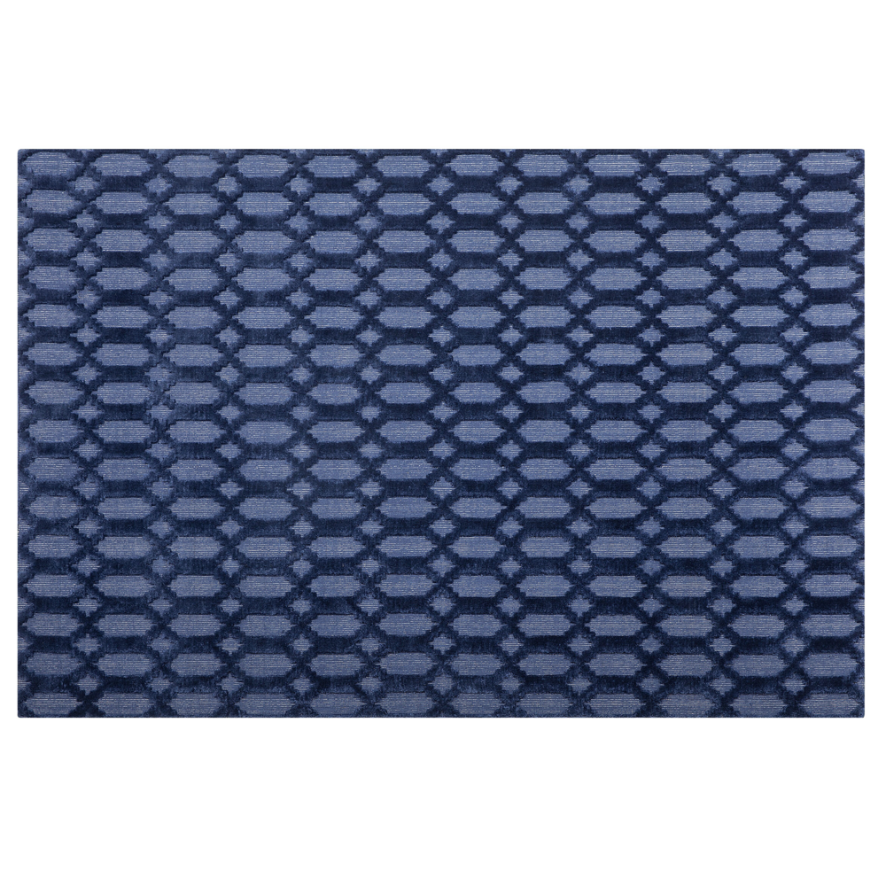 Tappeto Blu Viscosa 140 x 200 cm Motivo Geometrico Tessuto a Mano Flatweave