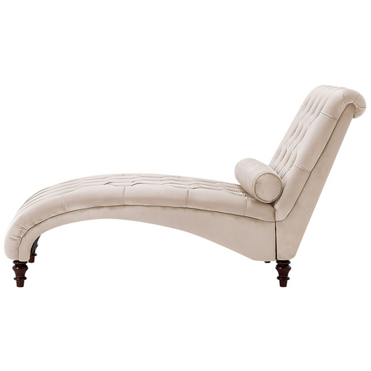Chaise longue in velluto beige Chesterfield abbottonato moderno soggiorno Chaise gambe in legno