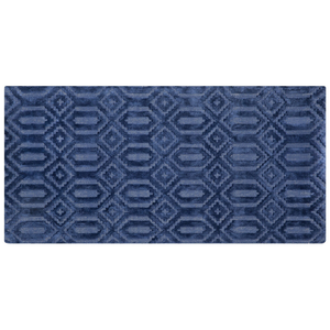 Tappeto Blu Viscosa 80 x 150 cm Motivo Geometrico Tessuto a Mano Flatweave