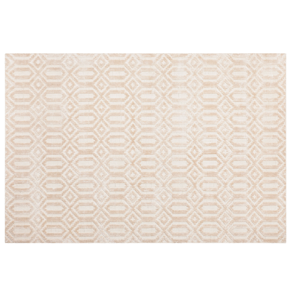 Tappeto Beige Viscosa 140 x 200 cm Motivo Geometrico Tessuto a Mano Flatweave