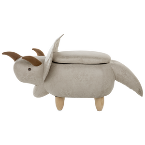 Animale Triceratopo Sgabello per bambini Tessuto in poliestere grigio chiaro Gambe in legno imbottite contenitore Poggiapiedi cameretta