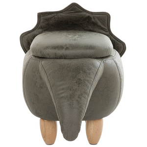 Animale Triceratopo Sgabello per bambini Tessuto in poliestere verde scuro Gambe in legno imbottite contenitore Poggiapiedi