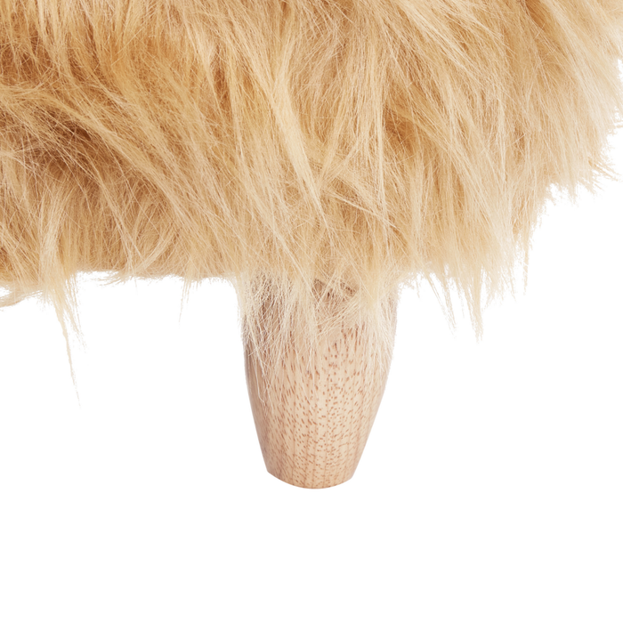 Sgabello per bambini con animali Rhino Sand Beige Pelliccia sintetica con gambe in legno imbottite Poggiapiedi per la cameretta dei bambini