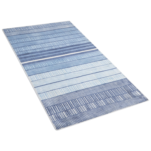 Tappeto Blu Viscosa 80 x 150 cm Motivo Geometrico Rigato Intrecciato a Mano