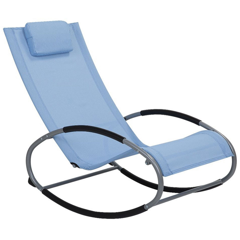 Lettino a dondolo Sedia a dondolo da giardino con guide in acciaio blu con cuscino per la testa