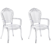 Set di 2 sedie da pranzo in acrilico trasparente con schienale solido impilabili dal design moderno vintage