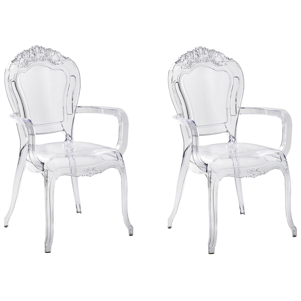 Set di 2 sedie da pranzo in acrilico trasparente con schienale solido impilabili dal design moderno vintage