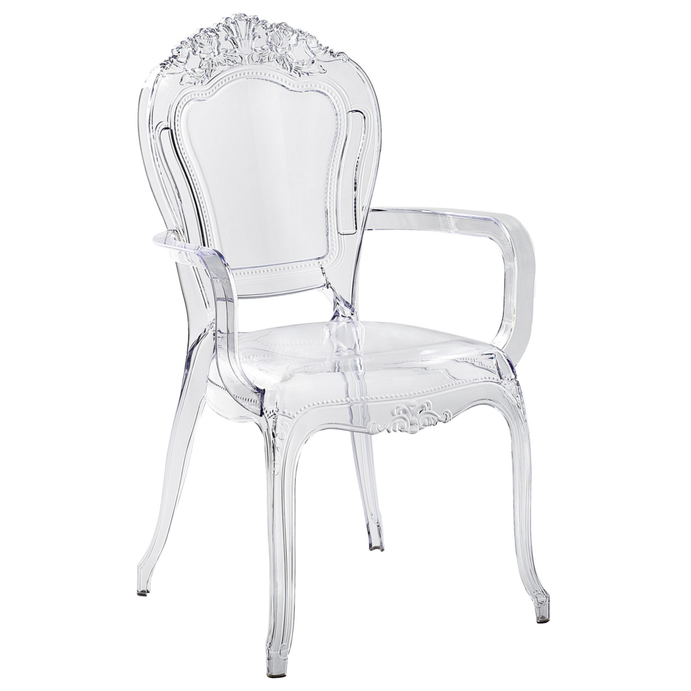Set di 2 sedie da pranzo in acrilico trasparente con schienale solido impilabili dal design moderno vintage