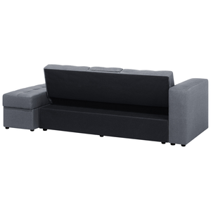 Divano letto componibile ottomana contenitore grigio scuro cassetti estraibili Click Clack vassoio ribaltabile portabicchieri