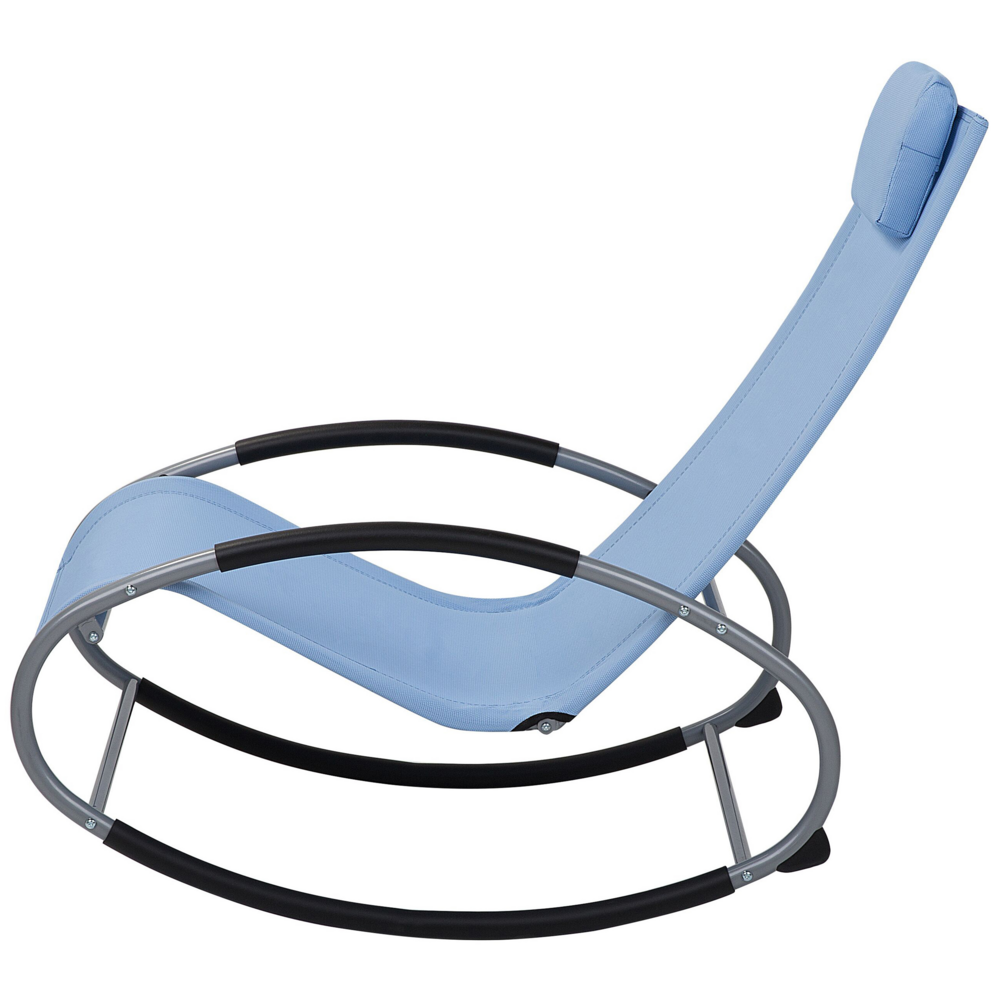 Lettino a dondolo Sedia a dondolo da giardino con guide in acciaio blu con cuscino per la testa