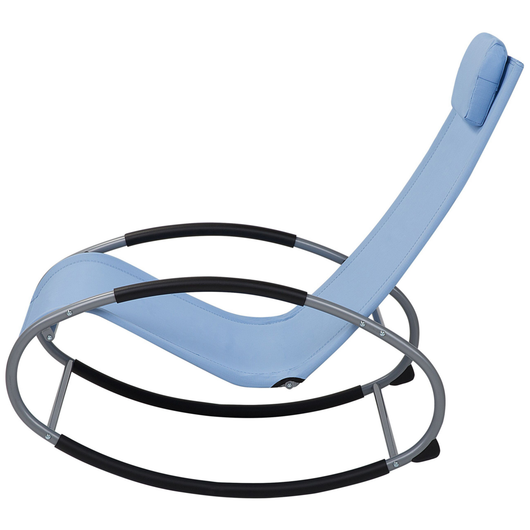 Lettino a dondolo Sedia a dondolo da giardino con guide in acciaio blu con cuscino per la testa