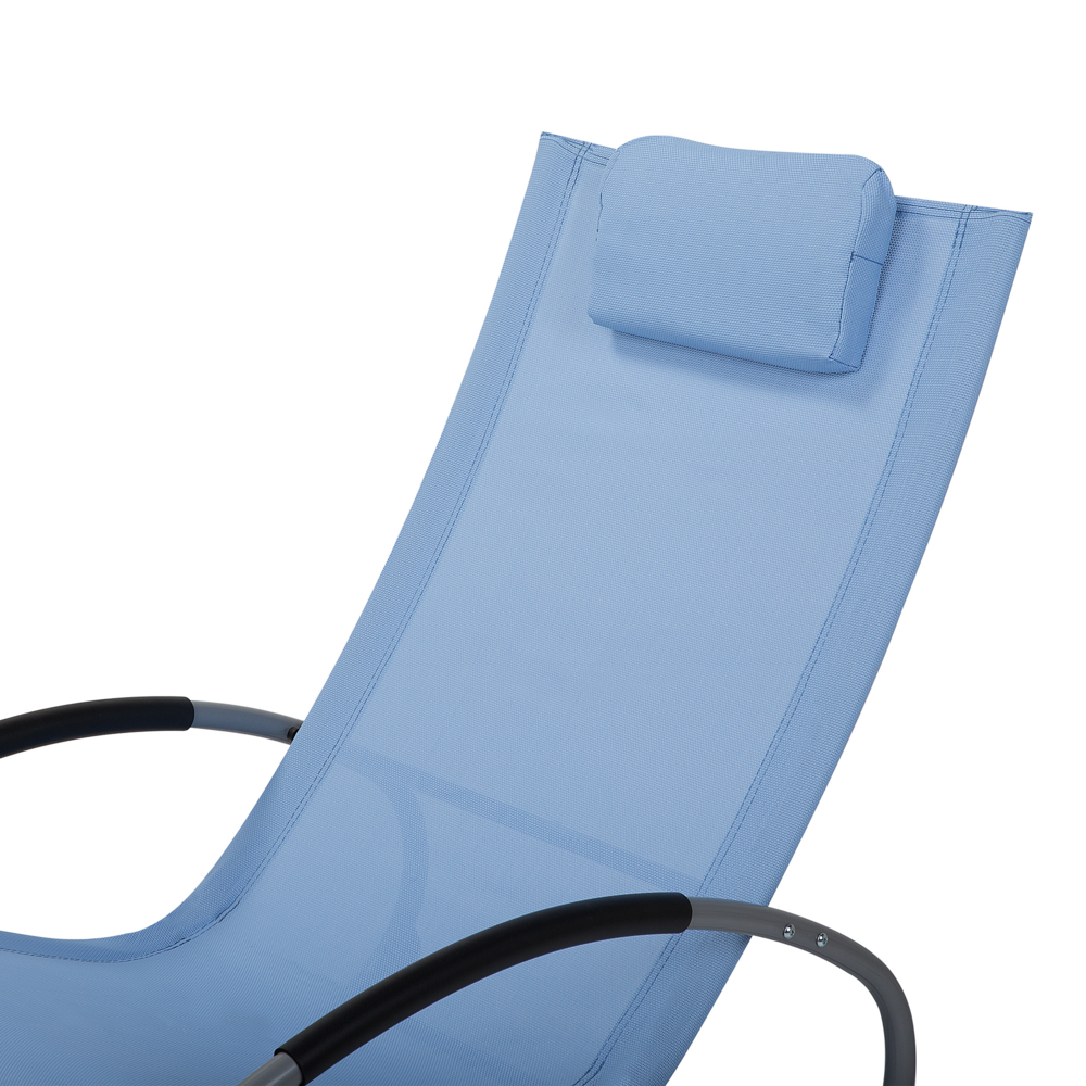 Lettino a dondolo Sedia a dondolo da giardino con guide in acciaio blu con cuscino per la testa