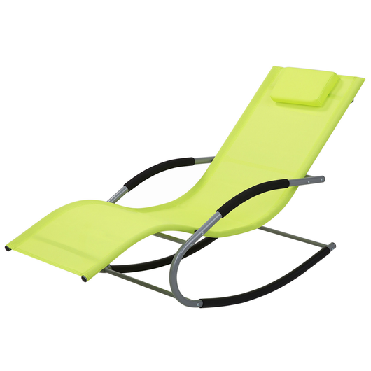 Lettino a dondolo in tessuto con guide in acciaio verde lime con cuscino per la testa