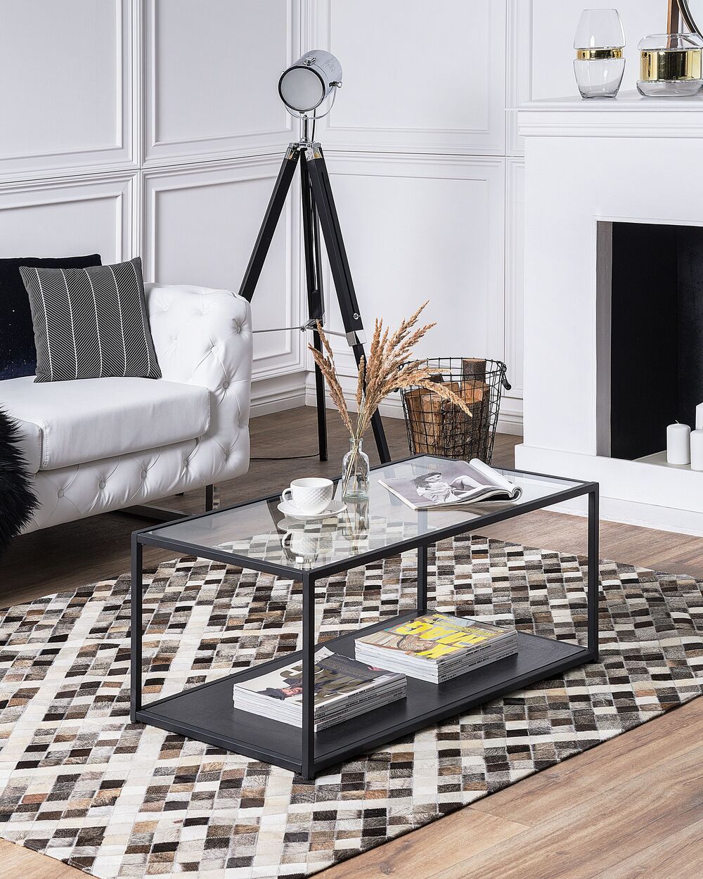 Tappeto tappetino Marrone Beige 160 x 230 cm Pelle Bovina Motivo Geometrico