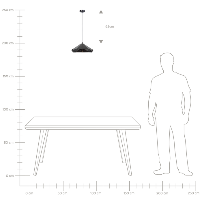 Lampada da Soffitto in Metallo Nero 112 cm Sospensione Saldata Geometrica Paralume Industriale
