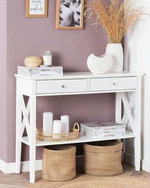 Tavolo Consolle Bianco 2 Cassetti Mobili Da Ingresso Design Retrò