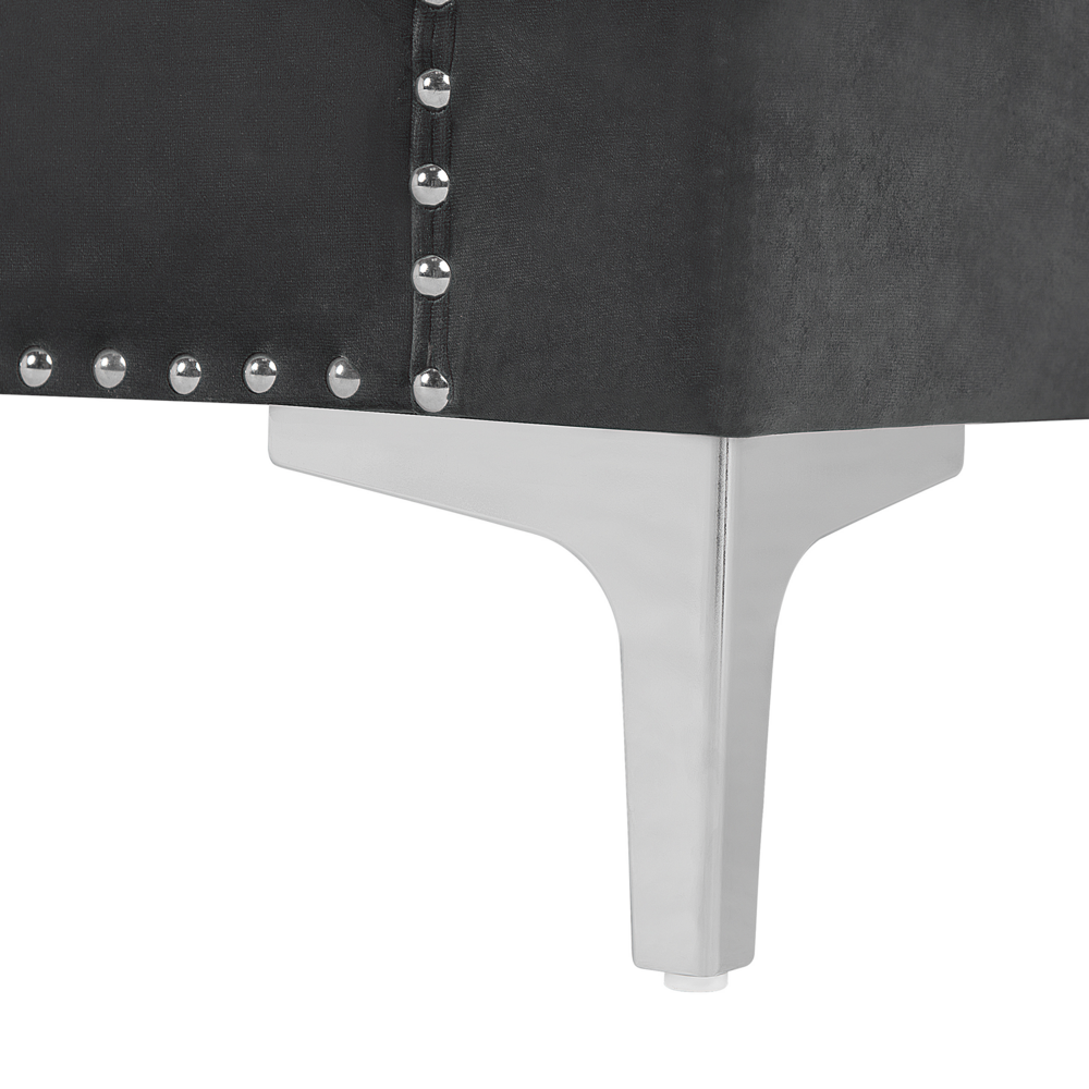 Divano in velluto a 3 posti glamour grigio scuro con bottoni sullo schienale